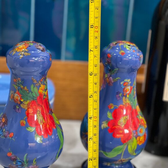 MacKenzie-Childs Large Blue Lapis Flower Market SALT AND PEPPER SHAKERS - Picture 7 of 11